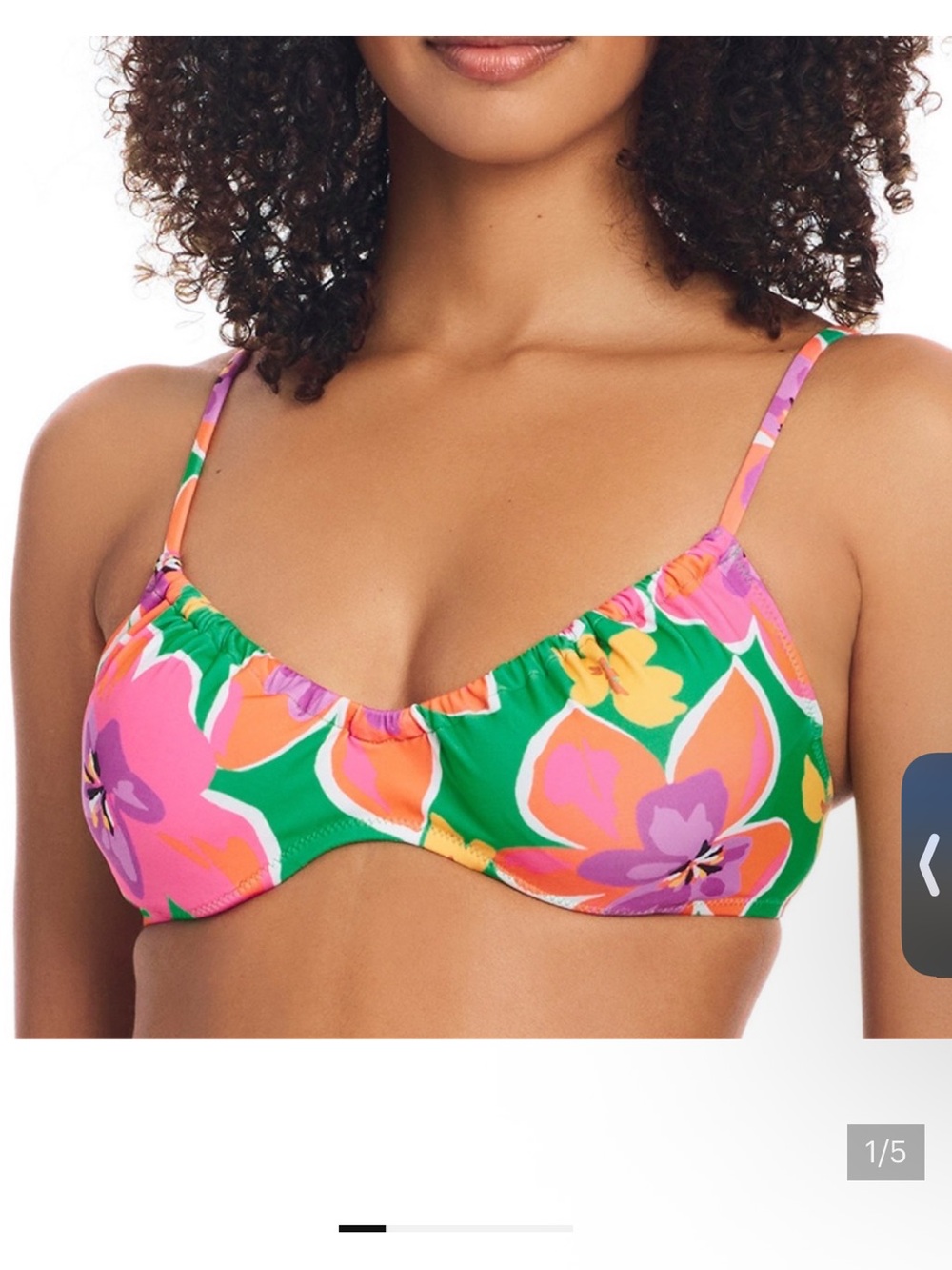 Sanctuary Green Floral Bikini Top with Pink and Orange Flowers size Large